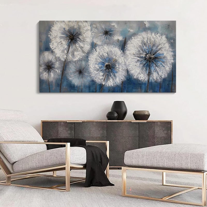 Pogusmavi Dandelion Painting Wall Art Canvas Print Picture for Living Room Large White Flower Flora Home Bedroom Decoration Modern Framed Artwork Decor, 20x40 - Image 1